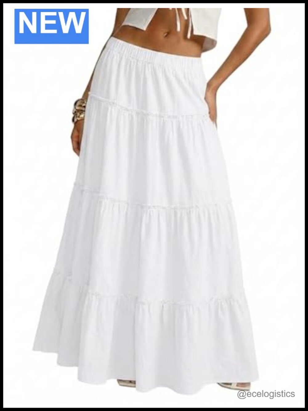 Women's Flowy Tiered Boho Cotton Maxi Skirt with Elastic Waist